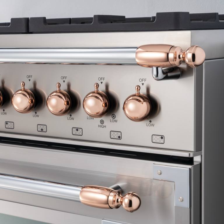 Copper finish décor set for kitchens and hoods