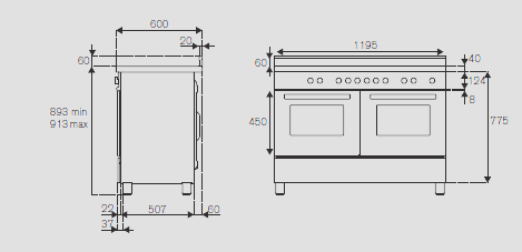Cucina da 120 cm con piano induzione e piastra, doppio forno elettrico - serie Master - immagine 3