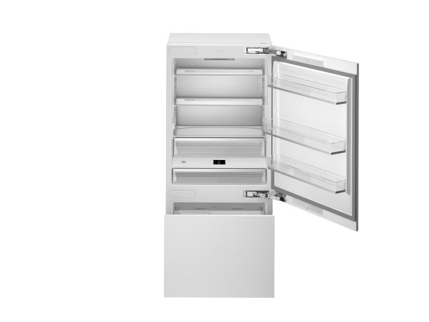 90 cm built-in combined refrigerator, panel ready with ice maker and water dispenser